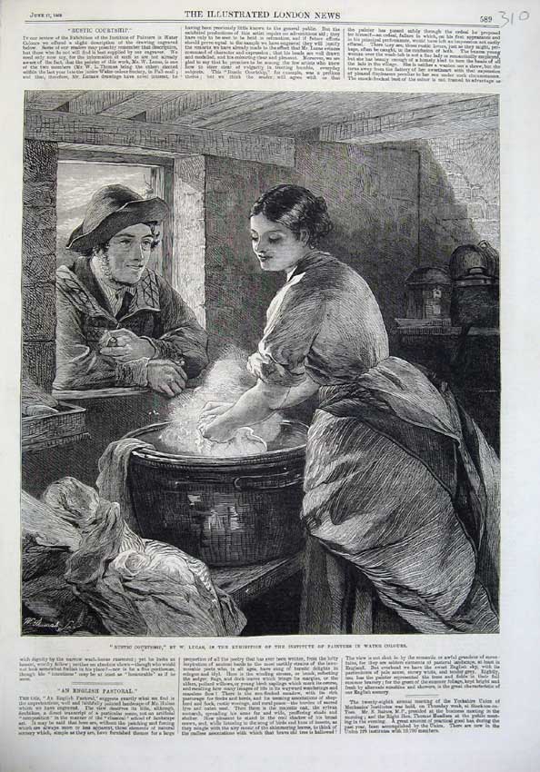 Old Antique Print 1865 Fine Art Rustic Courtship Man Woman Romance Lucas 19th
