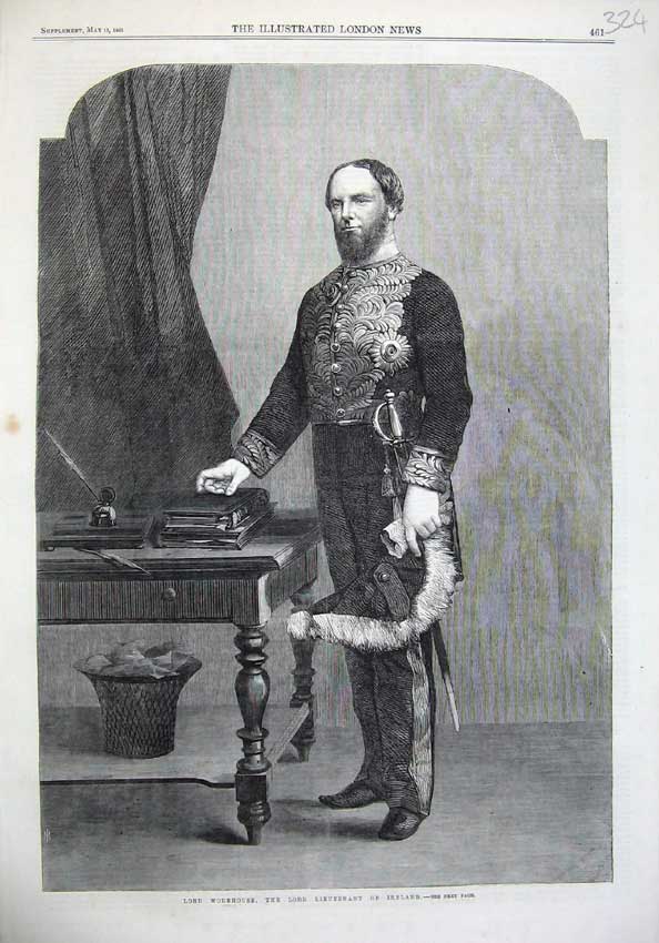 Original Old Antique Print 1865 Lord Wodehouse Lord Lieutenant Ireland Fine Art