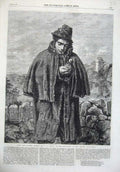 Original Old Antique Print Fine Art 1865 Man Smoking Lucifer Match Lucas Thomas