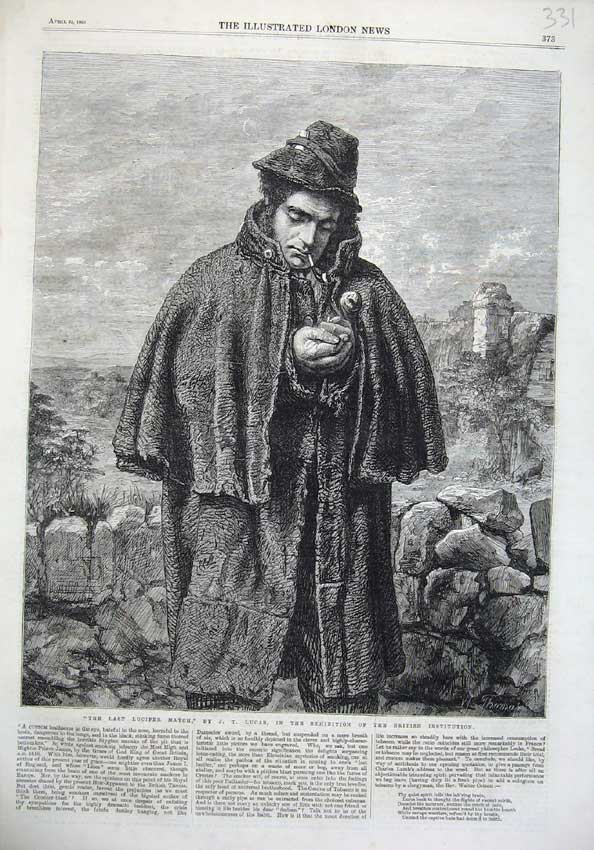 Original Old Antique Print Fine Art 1865 Man Smoking Lucifer Match Lucas Thomas