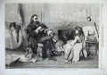 Old Antique Print 1865 Fine Art Man Music Violin Children Fire-Side Chair 19th