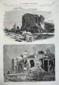 Old Antique Print 1865 Uruguay Bombing Ruins Tower Fort Principal Church 19th