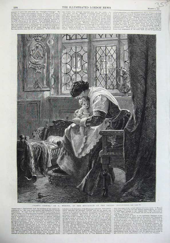Old Antique Print Fine Art 1865 Baby'S Corner Mother Child Cradle Wyburd 19th