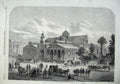 Old Antique Print 1865 Paris Improvments New Market Temple Street Scene 19th
