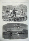 Old Antique Print West Indies 1865 Ship Night Jacmel Hayti Mountains Army 19th