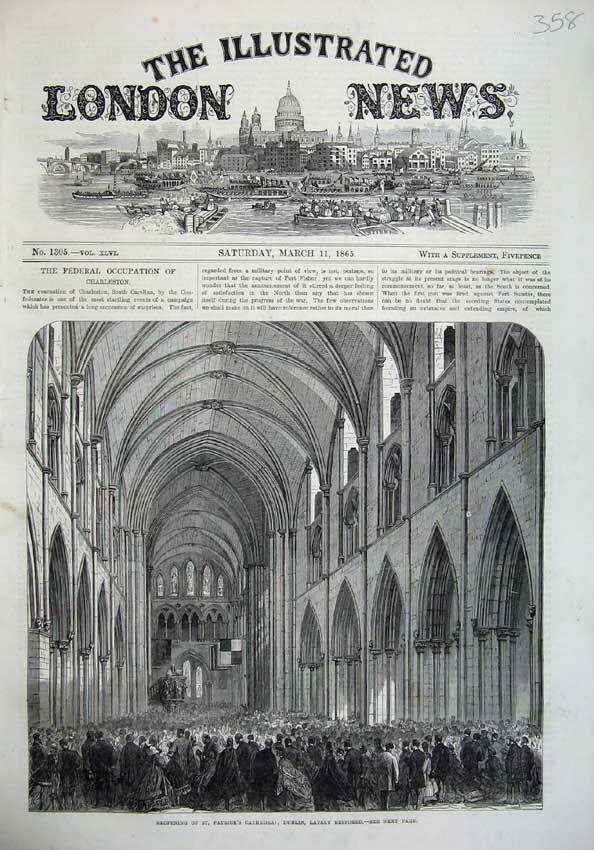Original Old Antique Print 1865 St Patrick'S Cathedral Dublin Ireland Church
