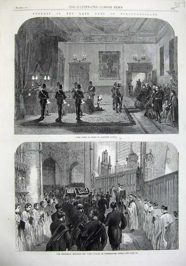 Old Antique Print Funeral Duke Northumberland Alnwick Castle Westminster