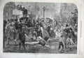Original Old Antique Print 1865 Winter Thaw Streets London Men Women Umbrella