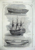 Original Old Antique Print 1865 Models Ships South Kensington Museum Balcaens