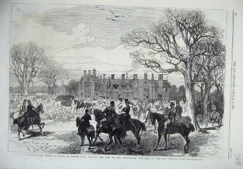 Old Antique Print 1865 Prince Wales Merton Hall Norfolk Walsingham Lord 19th