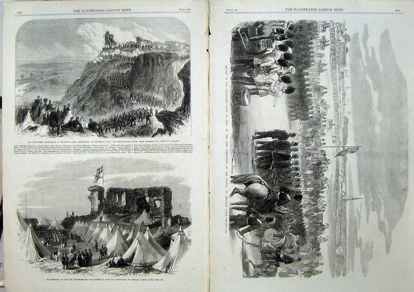 Old Antique Print 1865 Holyrood Edinburgh War Kendal Castle Kent Corps 19th