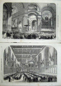 Old Antique Print 1865 Clergy Banquet Taylor'S Hall St Paul'S Cathedral 19th