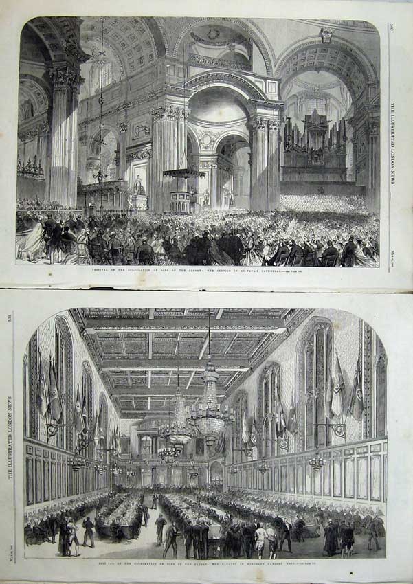 Old Antique Print 1865 Clergy Banquet Taylor'S Hall St Paul'S Cathedral 19th