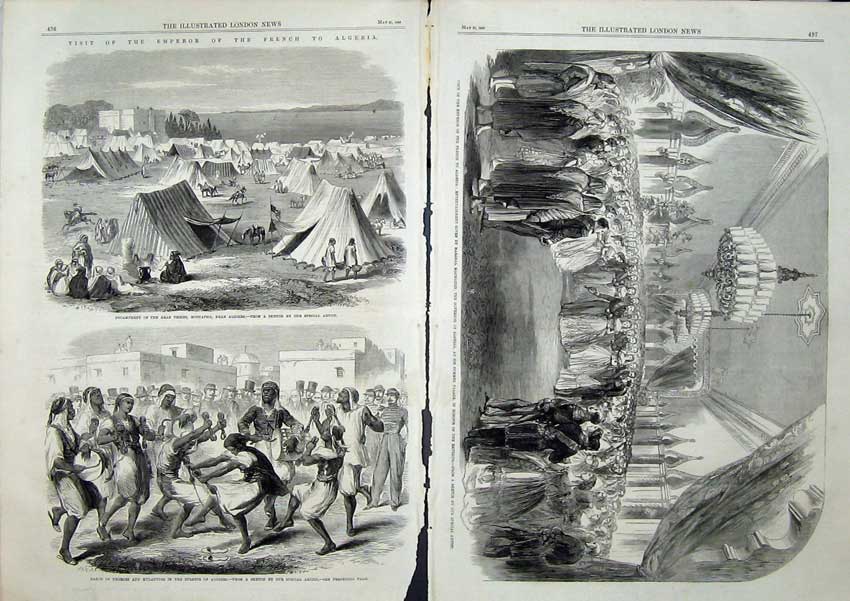 Antique Old Print 1865 Arab Tribes Algiers Marshall Macmahon Palace Dance 19th