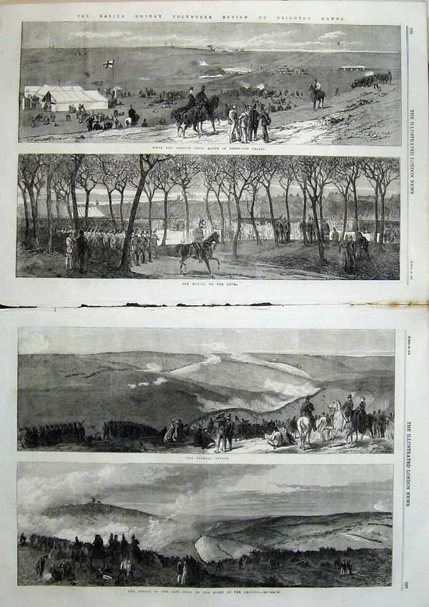 Old Antique Print Brighton 1865 Rifle Match Sheepcote Attack Muster Hill 19th