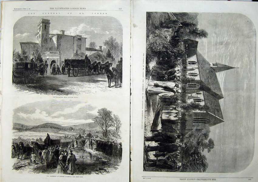 Antique Old Print Funeral Cobden Lavington Church Yard 1865 Dunford House 19th