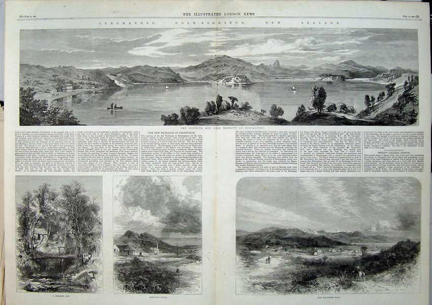 Original Old Antique Print GDigging New Zealand Harbour Coromandel Kapangee