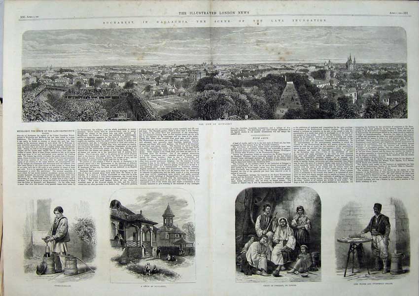 Antique Old Print 1865 City Bucharest Gipsies Street Seller Wallachia Art 19th