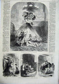 Original Old Antique Print 1865 Mother Child Mistletoe Christmas Dog Sheep Hunt