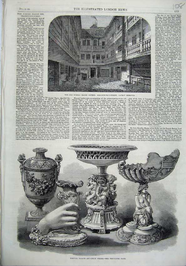 Old Antique Print Eagle Tavern Gracechurch 1865 Crystal Palace Art Prizes 19th