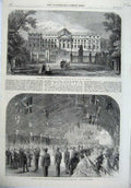Original Old Antique Print 1865 Palace Laeken Brussels King LeopArmy Engineers
