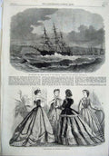 Old Antique Print Paris Fashion1865 Emigrant Ship Amoor Catwater Plymouth 19th