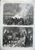 Old Antique Print 1865 Bonfire Suffolk Shooting Party Melford Hall Wales 19th