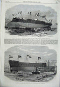Old Antique Print 1865 Ship Affondatore Cupola Frigate Victoria Blackwall 19th