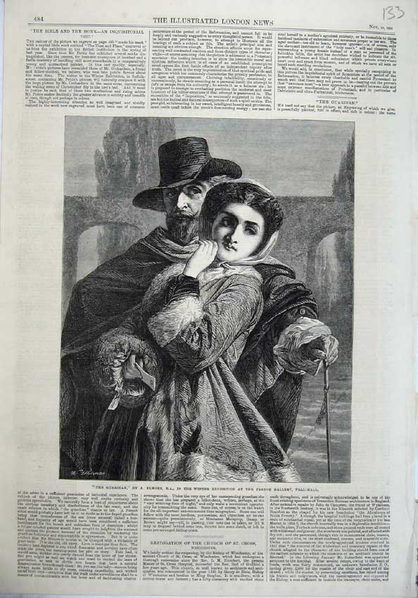 Old Antique Print 1865 Man Woman Romance Guardian Elmore Fine Art French 19th