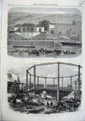 Original Old Antique Print 1865 Naval Boat Race Cork Harbour Gasworks Nine-Elms