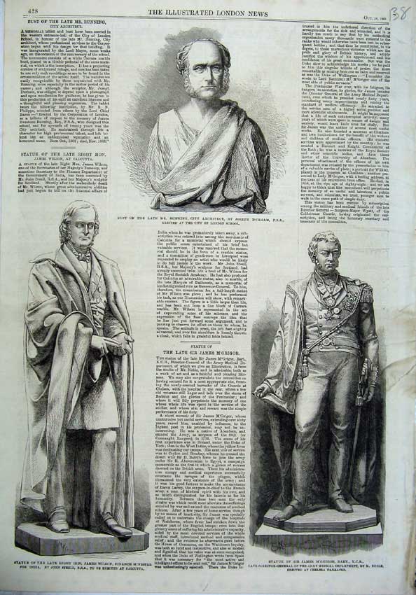 Original Old Antique Print 1865 Bust Bunning Architect Wilson Finance M'Grigor
