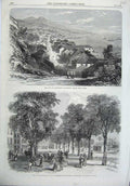 Original Old Antique Print 1865 Town Basseterre Guadaloupe Cours Nolivos Indies