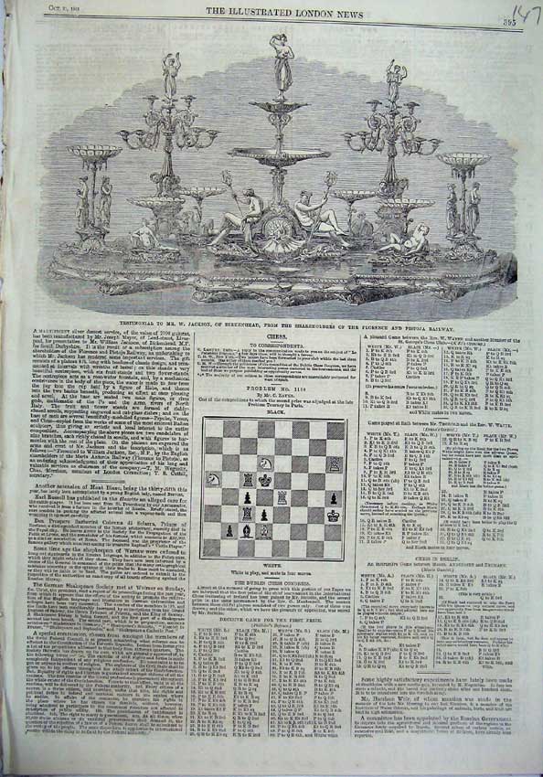 Original Old Antique Print 1865 Testimonial Jackson Birkenhead Pistoja Railway