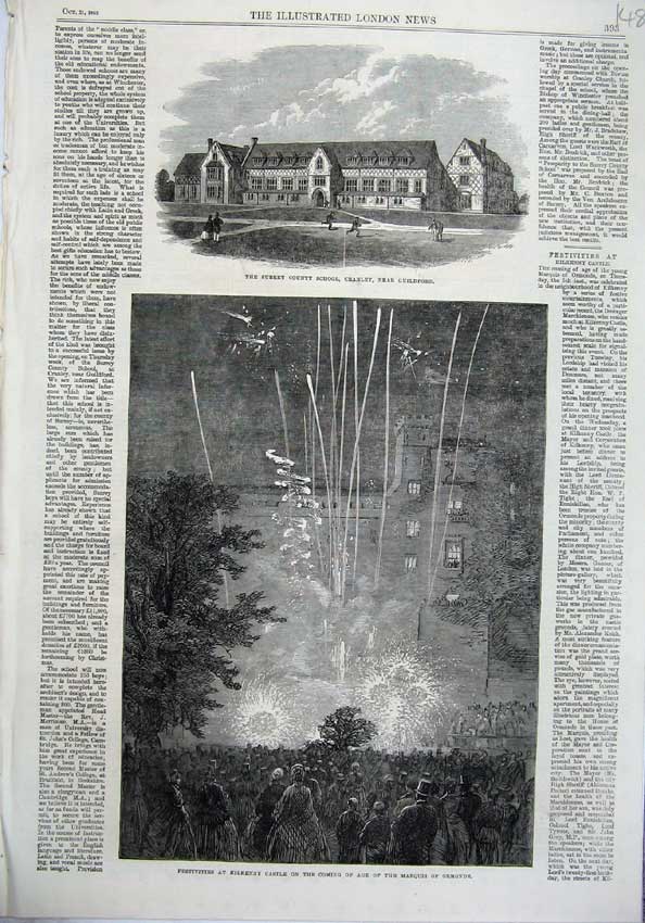 Old Antique Print Surrey School Cranley Guildford Kilkenny Castle Ormonde