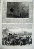 Old Antique Print 1865 Coxwell Balloon Crystal Palace Funeral Dransfield 19th