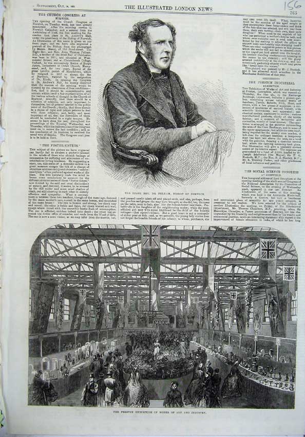 Old Antique Print 1865 Dr Pelham Bishop Norwich Preston Work Art Industry 19th