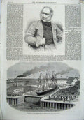 Original Old Antique Print 1865 Herring Painter Graving-Dock Jarrow Tyne Ships
