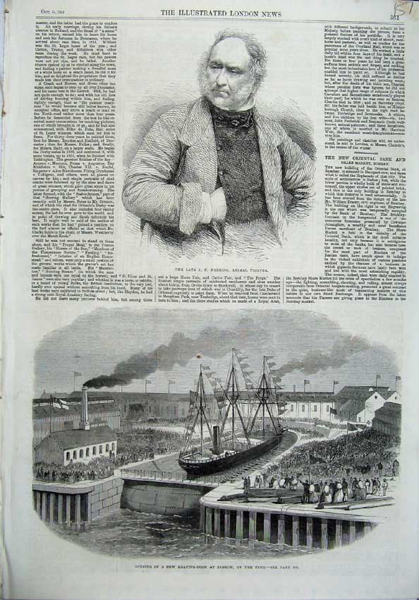 Original Old Antique Print 1865 Herring Painter Graving-Dock Jarrow Tyne Ships