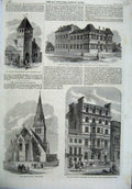 Old Antique Print Church Nottingham 1865 Vestry Newington Margate Sailors 19th
