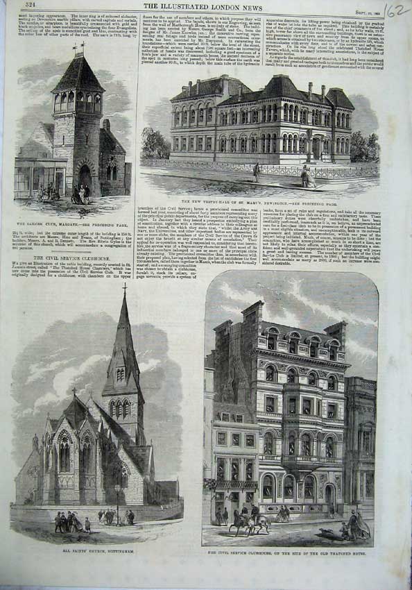 Old Antique Print Church Nottingham 1865 Vestry Newington Margate Sailors 19th