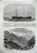 Old Antique Print Spanish Ship Frigate Numancia 1865 War Bhootan Dooars 19th