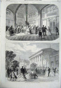 Original Old Antique Print 1865 Baden-Baden Trink-Halle Place Conversation Hall