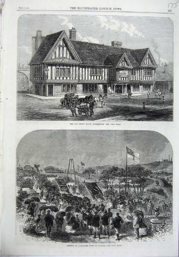 Original Old Antique Print 1865 Crown House Birmingham Alexandra Park ham 19th