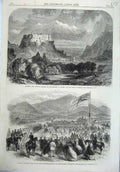 Old Antique Print 1865 Slazburg Castle Mountains New Zealand Railway Flag 19th