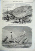 Old Antique Print 1865 Welsh Bards Vale Conway Sailing Ship Race Thames 19th