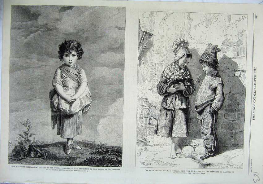 Original Old Antique Print 1865 Lady Gertrude Fitzpatrick Reyns Children Thomas