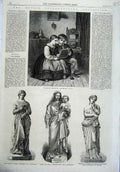Original Old Antique Print 1865 Children Reading Boser Statue Virgin Penelope