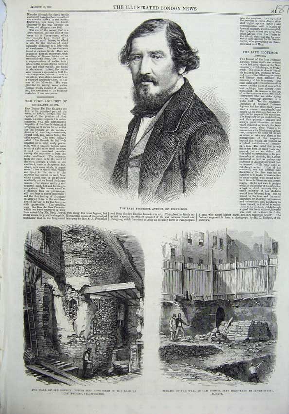 Old Antique Print 1865 Professor Aytoun Edinburgh Wall London Tower Ruins 19th