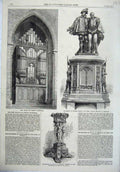 Original Old Antique Print 1865 Organ Bombay Cathedral Monument Egmont Philipps
