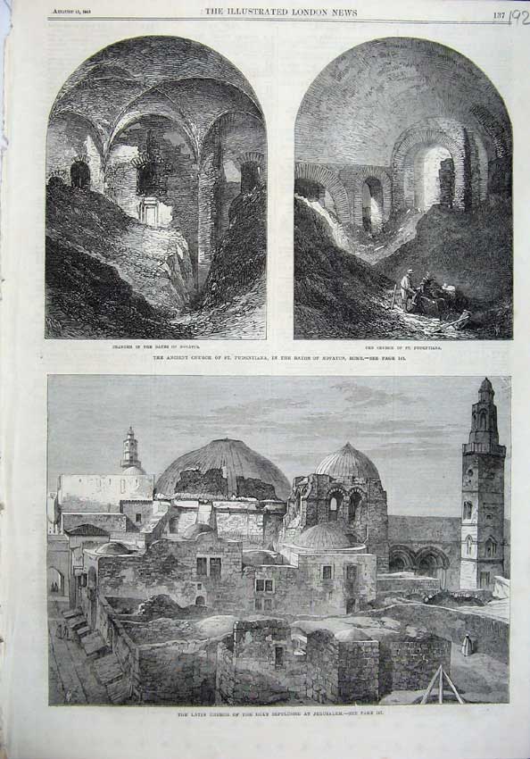 Old Antique Print 1865 Church Pudentiana Chamber Novatus Latin Jerusalem 19th